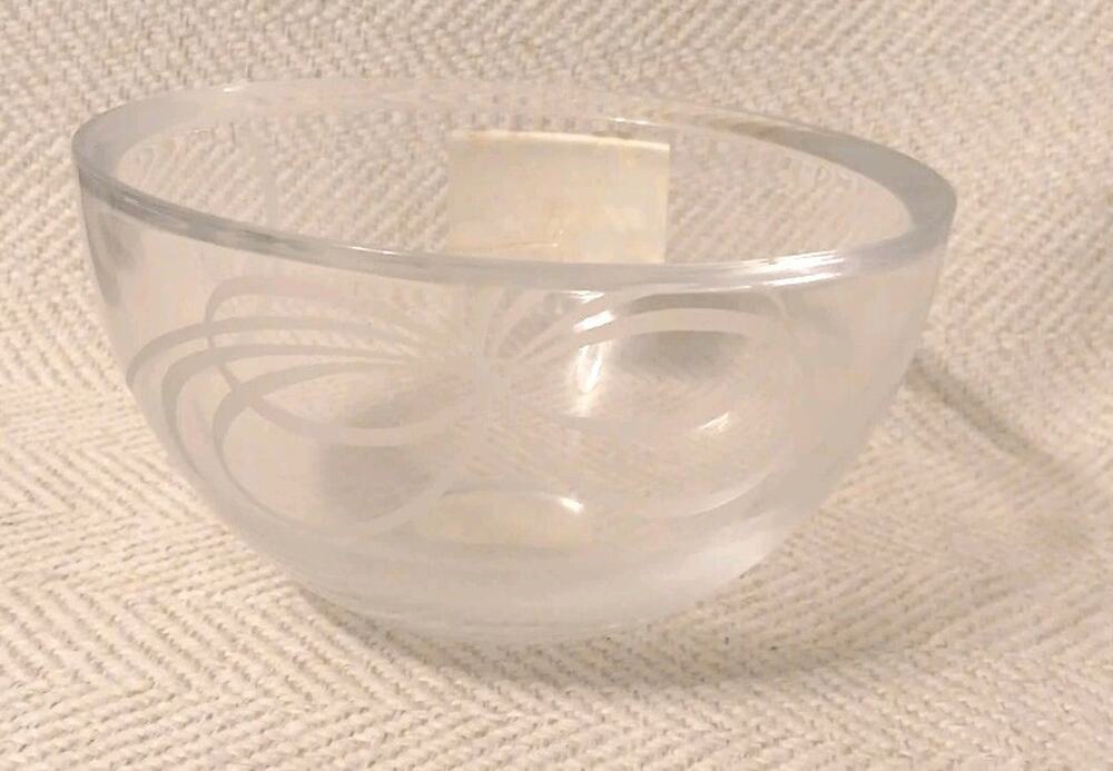 Kate Spade Lenox Belle Boulevard Peony Bowl Etched Crystal Ribbon Bow 6" Wide